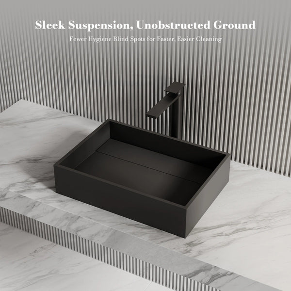 MonBlari XA-A32B Black Rectangular Solid Surface Sink Vessel Sink for Bathroom 510mm - 600mm