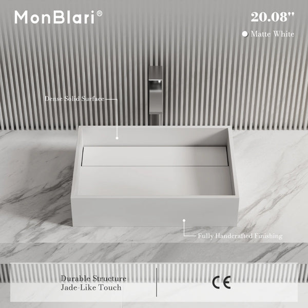 MonBlari XA-A32B Rectangular Solid Surface Vessel Sink Bathroom Sink 510mm - 600mm