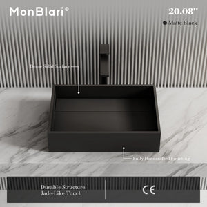 MonBlari XA-A32B Black Rectangular Solid Surface Sink Vessel Sink for Bathroom 510mm - 600mm