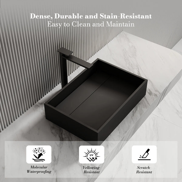 MonBlari XA-A32B Black Rectangular Solid Surface Sink Vessel Sink for Bathroom 510mm - 600mm