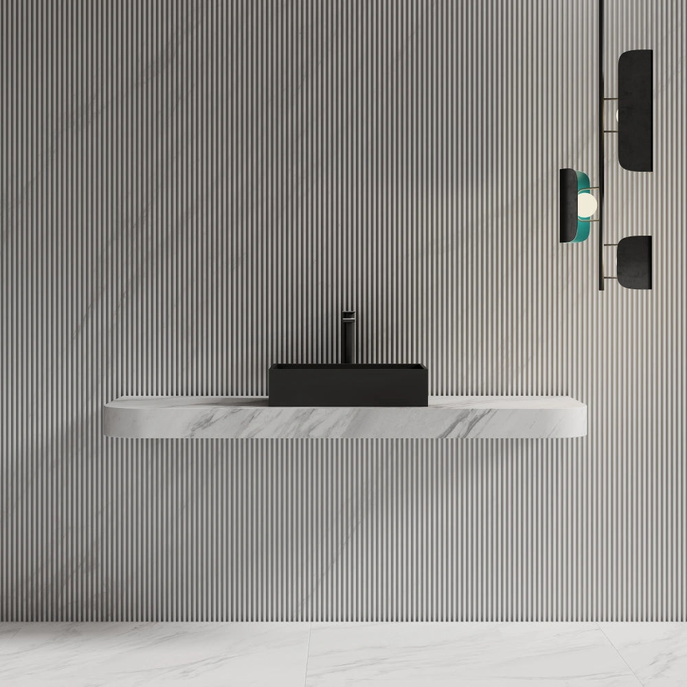 MonBlari XA-A32B Black Rectangular Solid Surface Sink Vessel Sink for Bathroom 510mm - 600mm