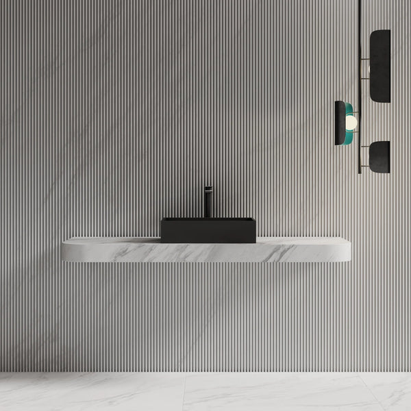 MonBlari XA-A32B Black Rectangular Solid Surface Sink Vessel Sink for Bathroom 510mm - 600mm