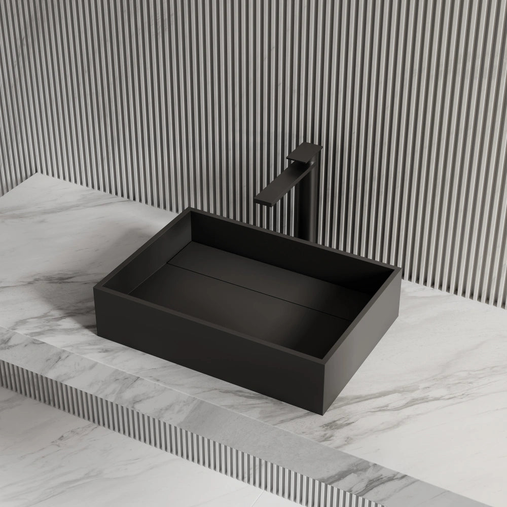 MonBlari XA-A32B Black Rectangular Solid Surface Sink Vessel Sink for Bathroom 510mm - 600mm