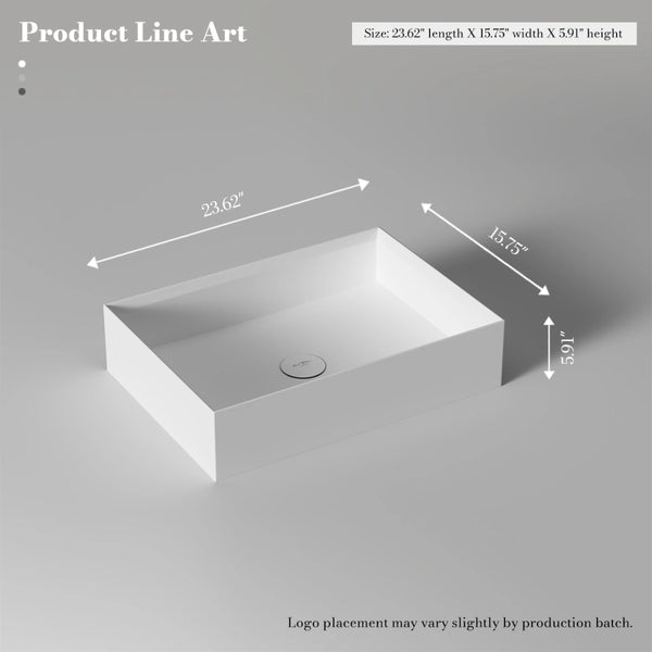 MonBlari XA-A32C Rectangular Solid Surface Vessel Bathroom Sink 600mm