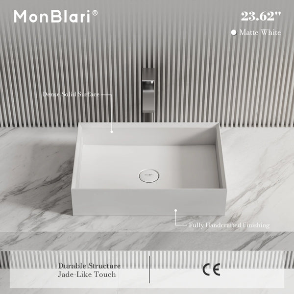 MonBlari XA-A32C Rectangular Solid Surface Vessel Bathroom Sink 600mm