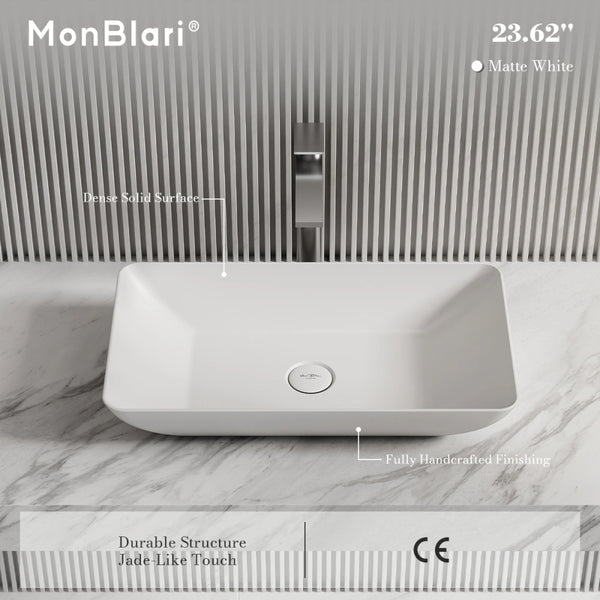 MonBlari XA-A81 Rectangular Solid Surface Vessel Sink for Bathroom 600mm
