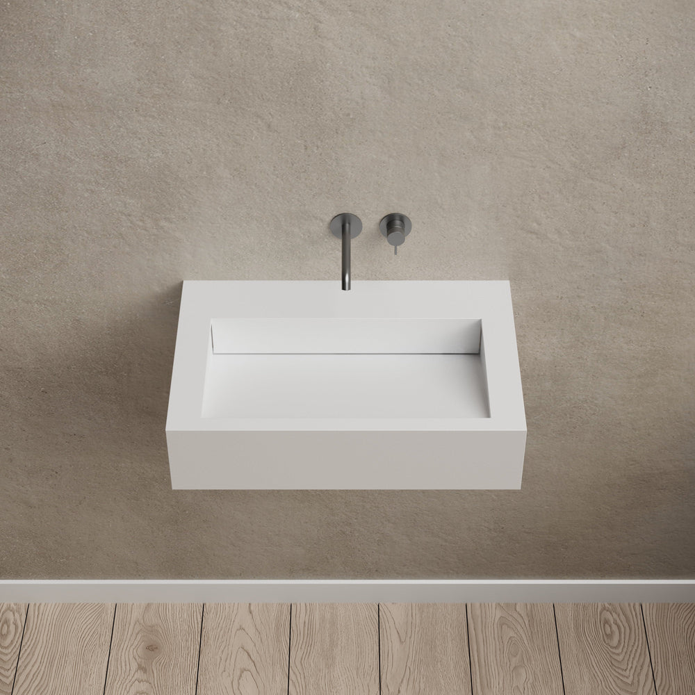 23.6 Inch MonBlari Solid Surface Wall Mount Sink Bathroom Sink TW-G272-MW-FrontView