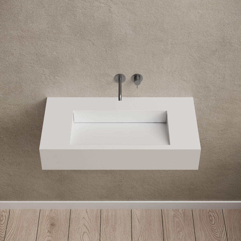 31.5 Inch MonBlari Solid Surface Wall Mount Sink Bathroom Sink TW-G273-FrontView
