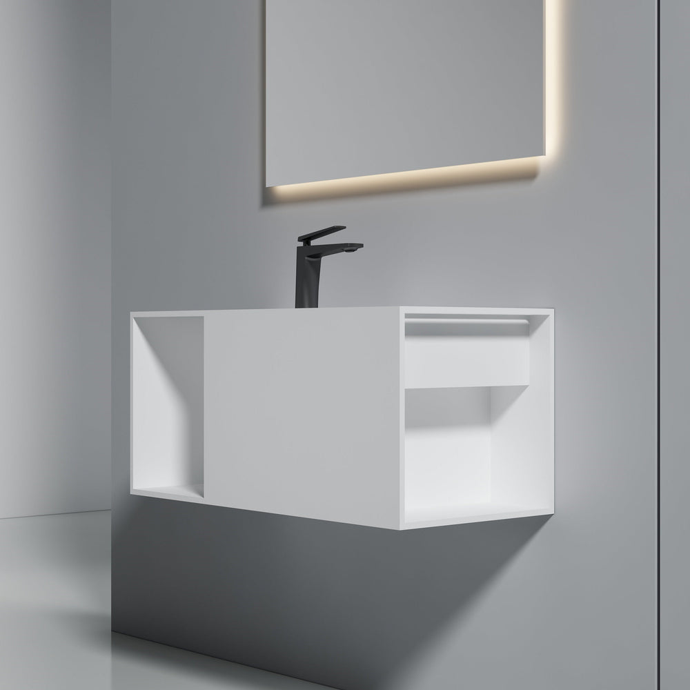35 Inch MonBlari Solid Surface Vessel Bowl Sink Bathroom Sink-XA-G35-LR-FrontView