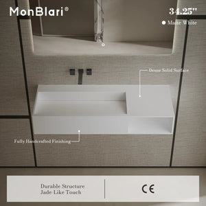 MonBlari XA-G62 SERENE SERIES Solid Surface Wall Mount Sink 870mm - 1200mm
