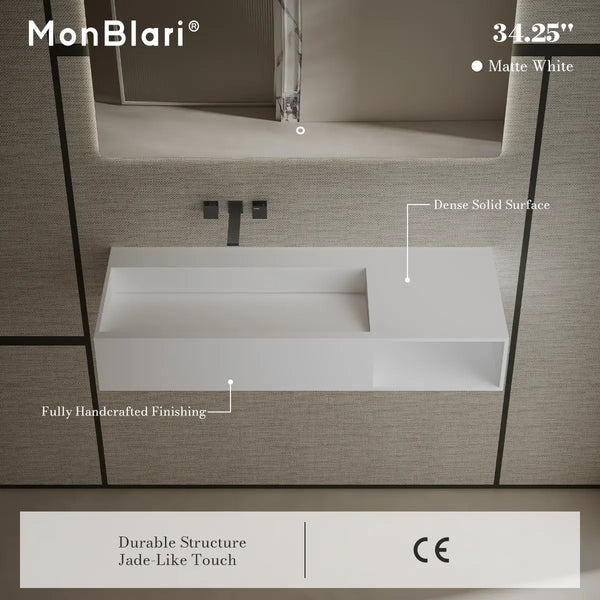 MonBlari XA-G62 SERENE SERIES Solid Surface Wall Mount Sink 870mm - 1200mm