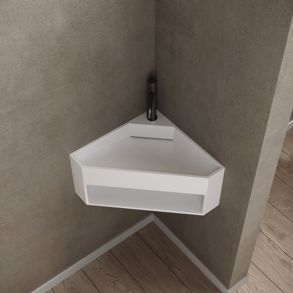 19.7 Inch MonBlari Solid Surface Wall Mount Sink XA-G70-FrontCloseUp