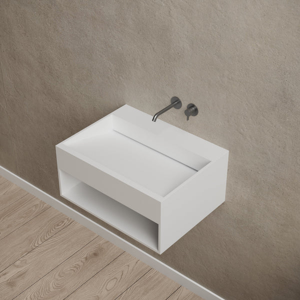 23.6 Inch MonBlari Solid Surface Wall Mount Sink XA-G71-SideTop