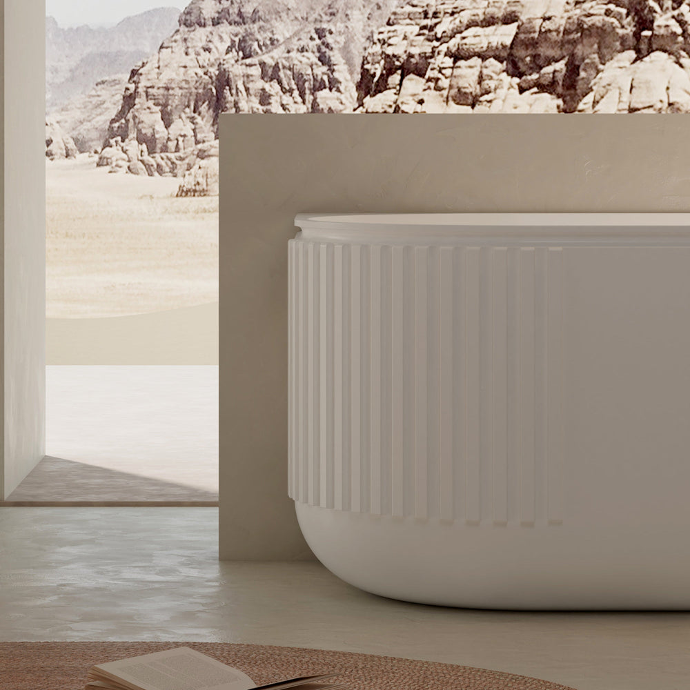 MonBlari Solid Surface Back to Wall Bathtub XR-7003-MW-FrontView