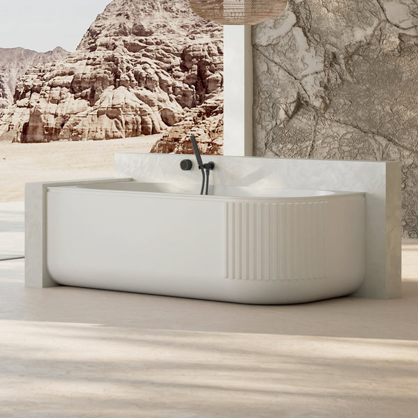 MonBlari Solid Surface Back to Wall Bathtub XR-7003-MW-SideView