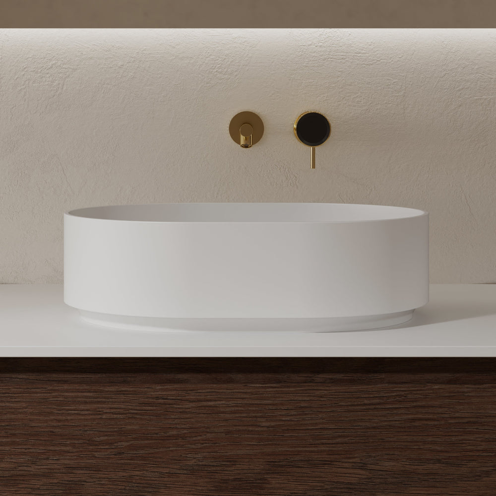 MonBlari Solid Surface Vessel Bowl Sink Bathroom Sink XR-A001-MW-FrontView