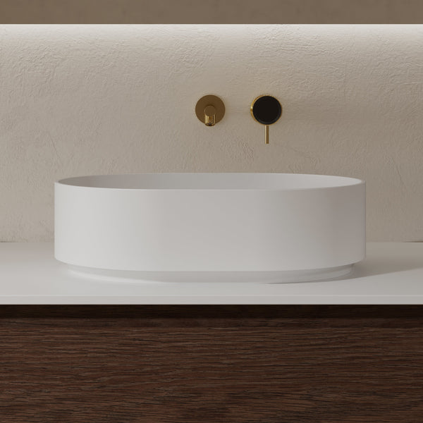 MonBlari Solid Surface Vessel Bowl Sink Bathroom Sink XR-A001-MW-FrontView