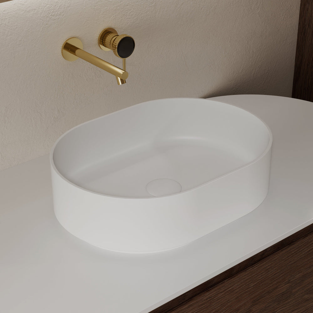 MonBlari Solid Surface Vessel Bowl Sink Bathroom Sink XR-A001-MW-FrontView