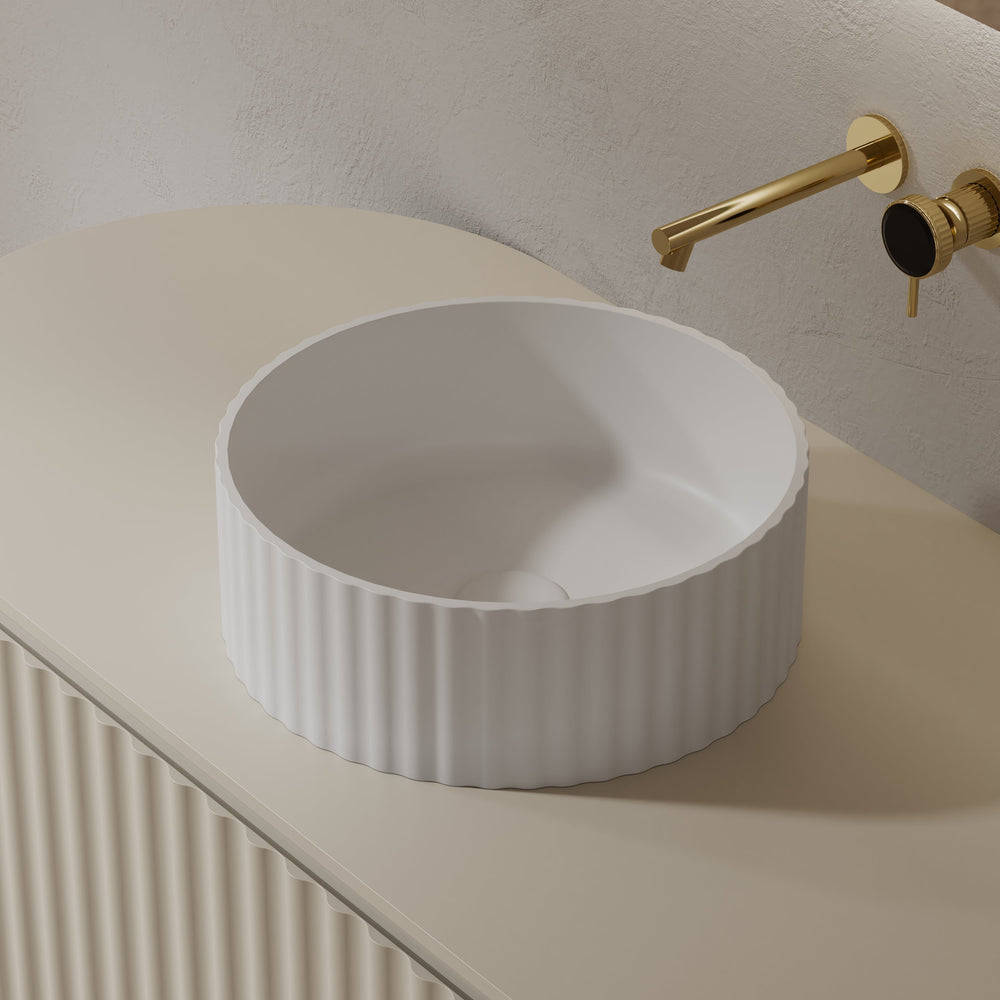 MonBlari Solid Surface Vessel Bowl Sink Bathroom Sink XR-A005-MW-FrontView