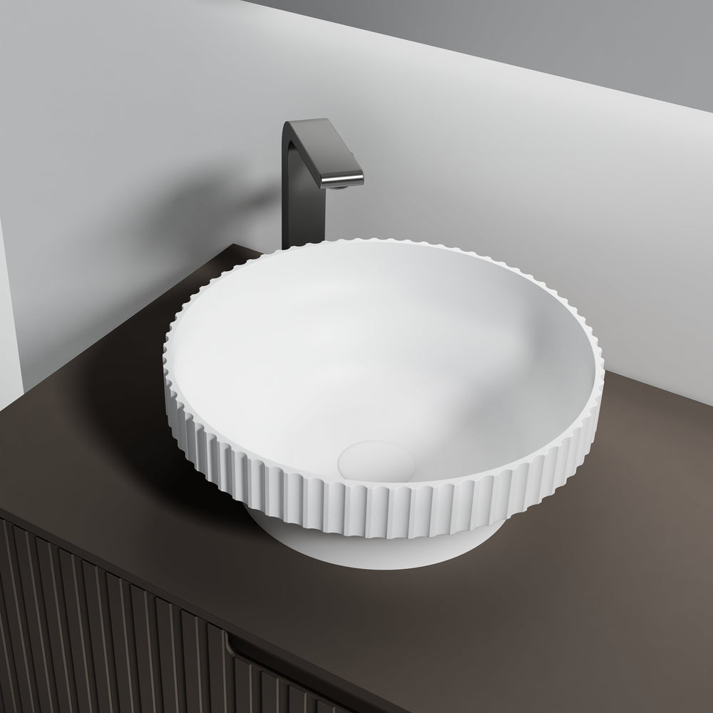 MonBlari Solid Surface Vessel Bowl Sink Bathroom Sink XR-A009-MW-FrontView