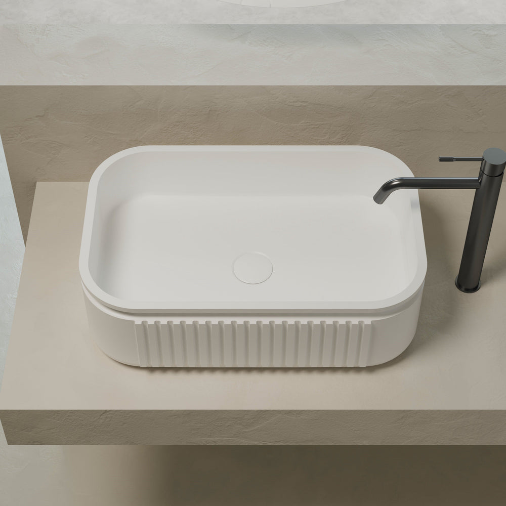 MonBlari Solid Surface Vessel Bowl Sink Bathroom Sink XR-A702-MW-FrontView