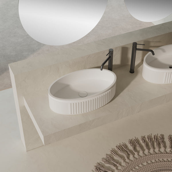 MonBlari Solid Surface Vessel Bowl Sink Bathroom Sink XR-A708-MW-SideTop
