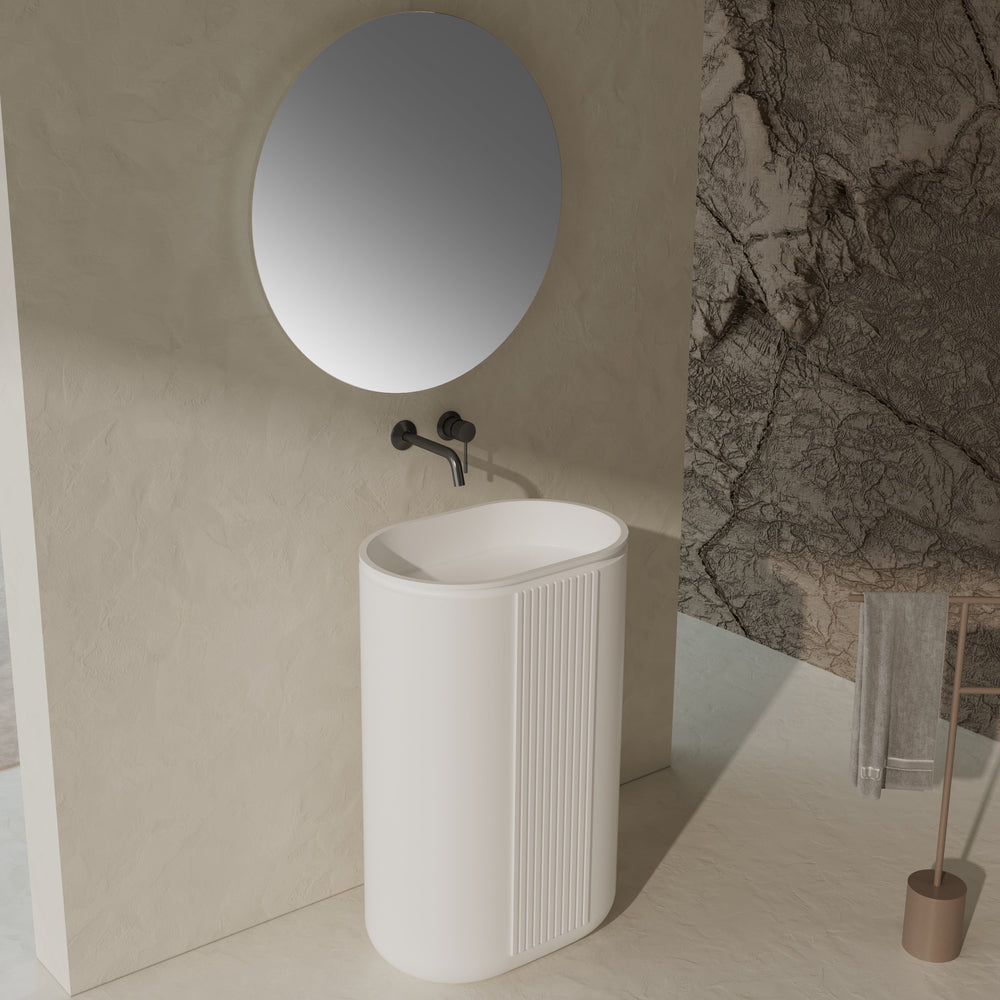 23 Inch MonBlari Solid Surface Vessel Bowl Sink Pedestal Sink XRZ701MW-FrontView