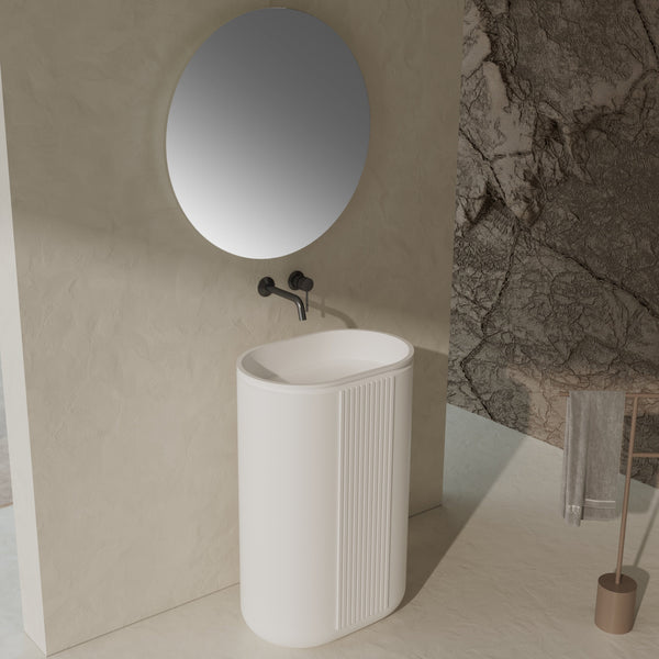 23 Inch MonBlari Solid Surface Vessel Bowl Sink Pedestal Sink XRZ701MW-SideView