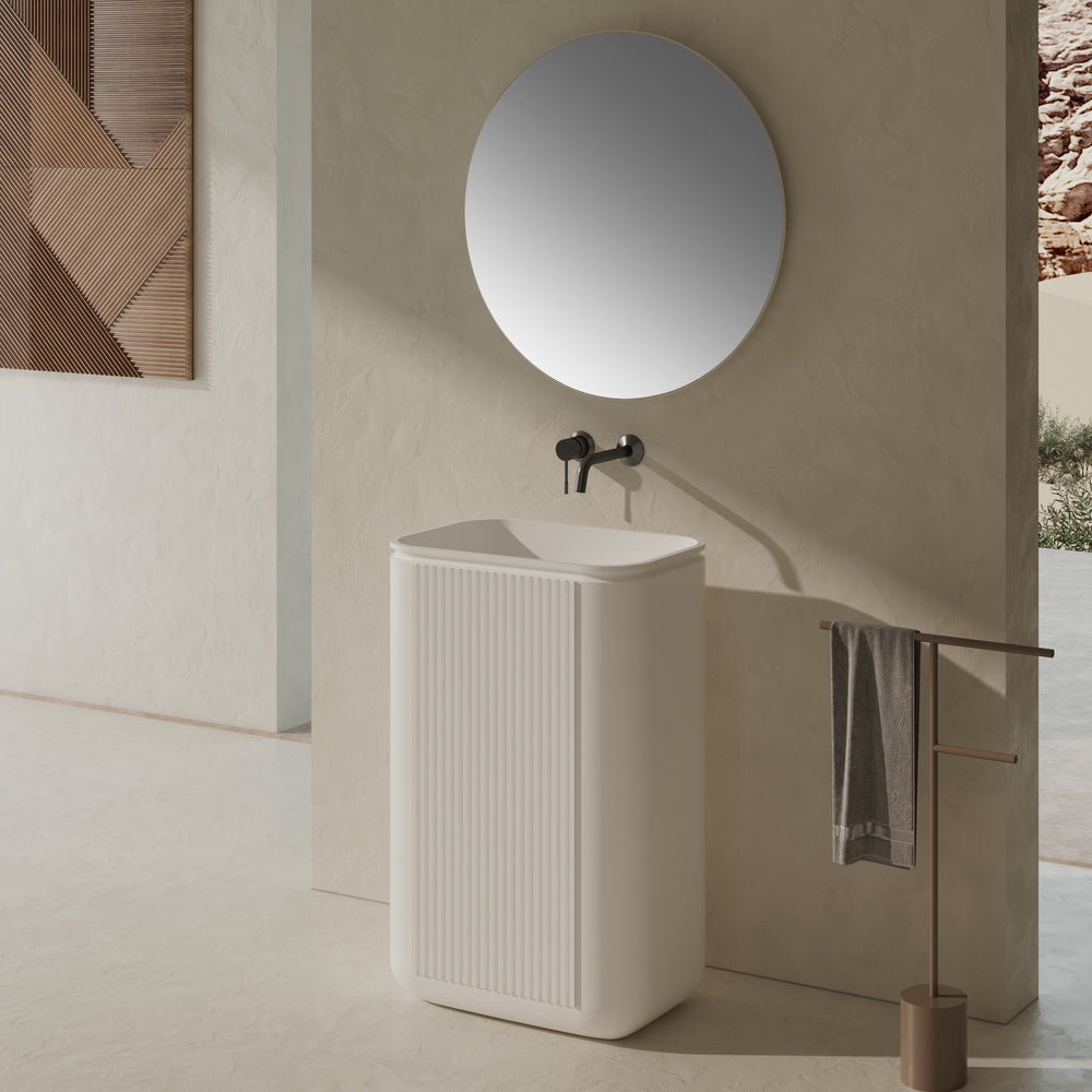 23 Inch MonBlari Solid Surface Vessel Bowl Sink Pedestal Sink XRZ702MW-FrontView