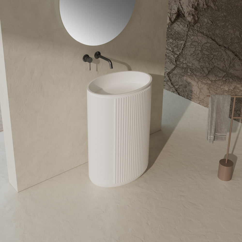 24 Inch MonBlari Solid Surface Vessel Bowl Sink Pedestal Sink XRZ708MW-FrontView