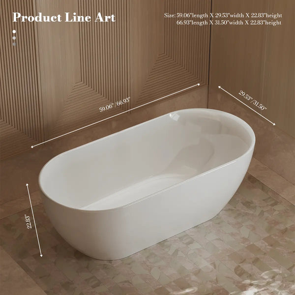 MonBlari XY-1001 White Acrylic Freestanding Bathtub 1500mm - 1700mm
