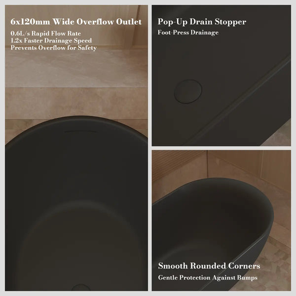 MonBlari XY-1001 Black Acrylic Freestanding Bathtub 1500mm - 1700mm