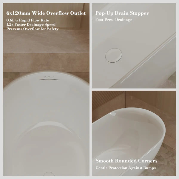MonBlari XY-1001 White Acrylic Freestanding Bathtub 1500mm - 1700mm