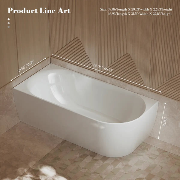 MonBlari XY-1003L White Acrylic Corner Bathtub 1500mm - 1700mm