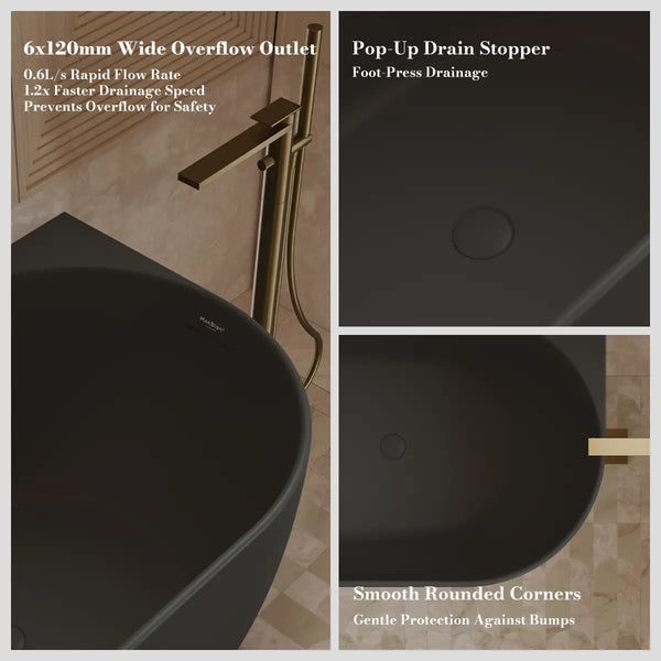 MonBlari XY-1003L Black Acrylic Corner Bathtub 1500mm - 1700mm