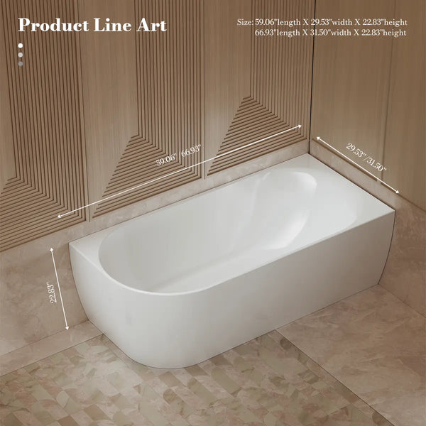 MonBlari XY-1003R White Acrylic Corner Bathtub 1500mm - 1700mm