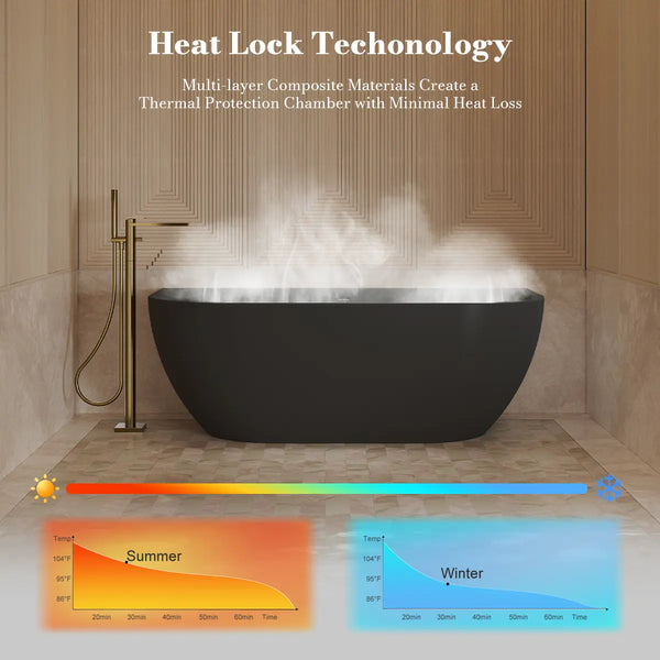 MonBlari XY-1006 Black Acrylic Back-to-Wall Bathtub 1500mm - 1700mm