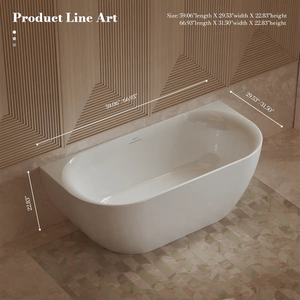 MonBlari XY-1006 White Acrylic Back-to-Wall Bathtub 1500mm - 1700mm