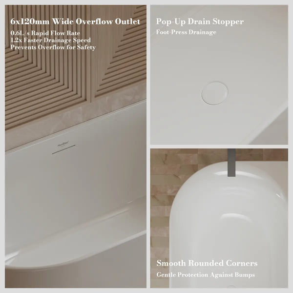 MonBlari XY-1006 White Acrylic Back-to-Wall Bathtub 1500mm - 1700mm