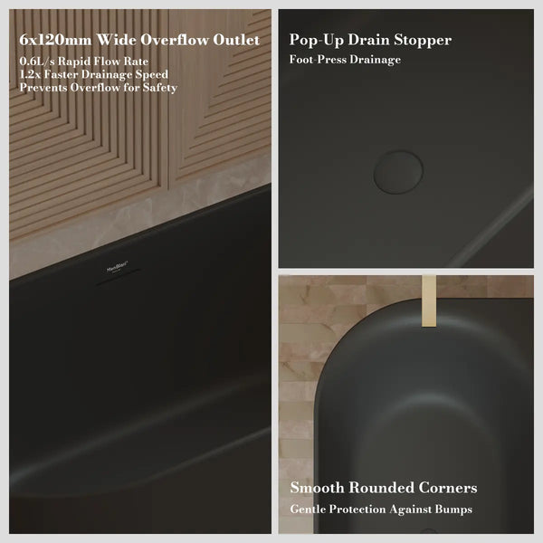 MonBlari XY-1006 Black Acrylic Back-to-Wall Bathtub 1500mm - 1700mm