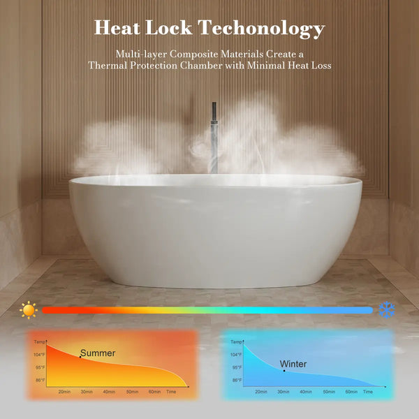 MonBlari XY-1007 White Acrylic Freestanding Bathtub 1500mm - 1700mm