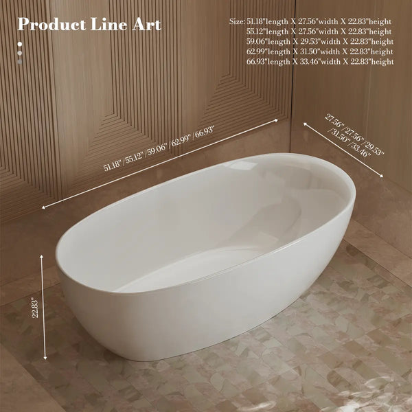 MonBlari XY-1007 White Acrylic Freestanding Bathtub 1500mm - 1700mm