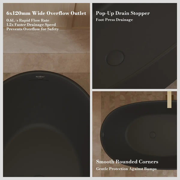 MonBlari XY-1007 Black Acrylic Freestanding Bathtub 1500mm - 1700mm