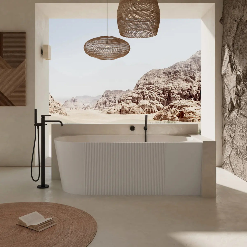MonBlari XY-2003R White Acrylic Corner Bathtub Fluted 1500mm -1700mm