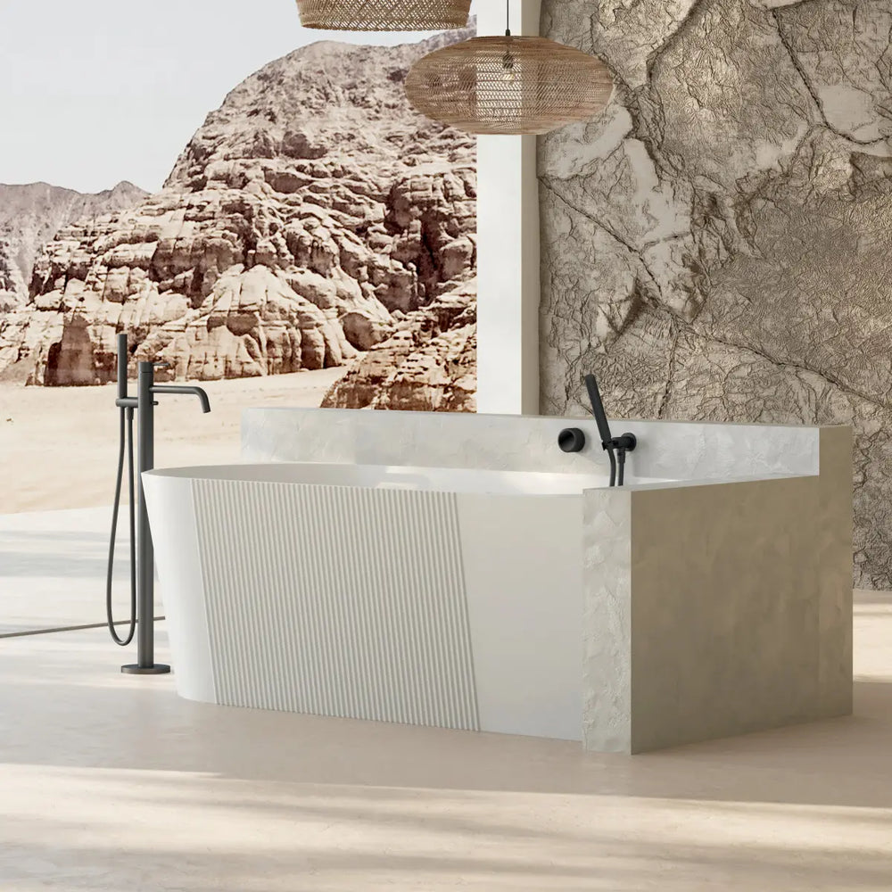 MonBlari XY-2003R White Acrylic Corner Bathtub Fluted 1500mm -1700mm