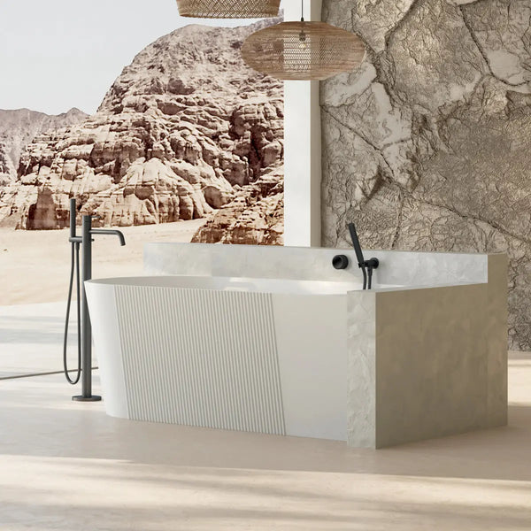 MonBlari XY-2003R White Acrylic Corner Bathtub Fluted 1500mm -1700mm