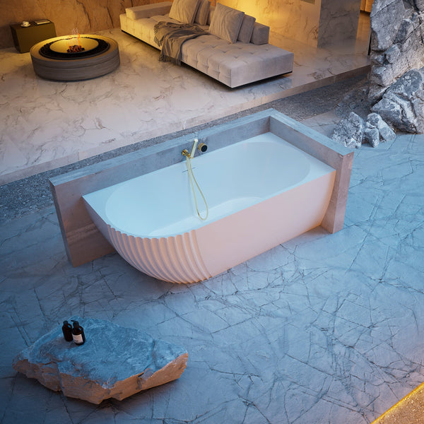 MonBlari Acrylic Back to Wall Bathtub XY-5003-GW-SideTop