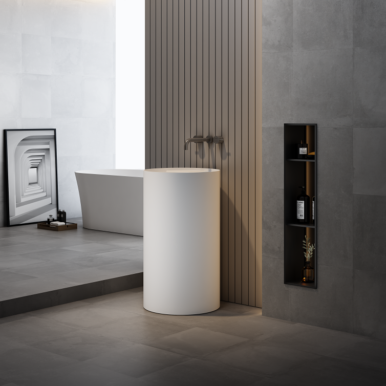 19 Inch MonBlari Solid Surface Vessel Bowl Sink Pedestal Sink TWZ206MW-FrontView