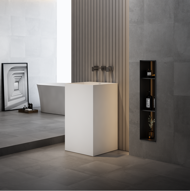 19 Inch MonBlari Solid Surface Vessel Bowl Sink Pedestal Sink TWZ223MW-FrontView