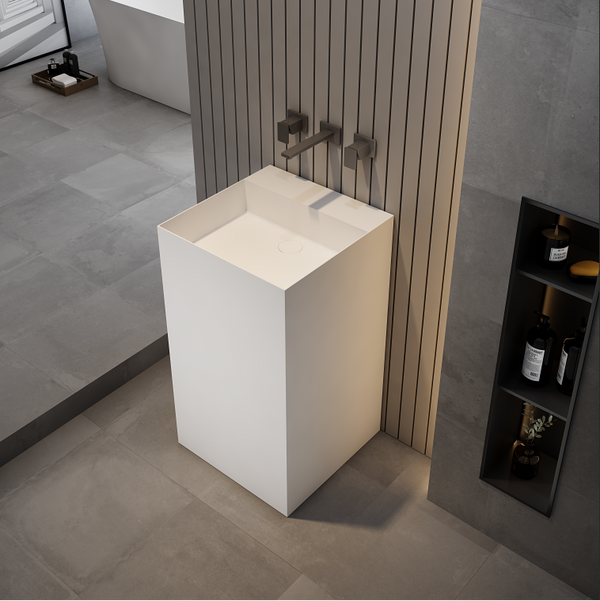 19 Inch MonBlari Solid Surface Vessel Bowl Sink Pedestal Sink TWZ223MW-TopView